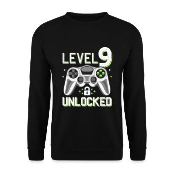 Garçon gamer gamer de 9 ans débloqué niveau 9 - Sweat-shirt Unisexe - noir - Devant - Alina (178cm) & Michal (187cm)