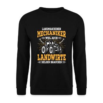 Landmaschinen Mechaniker Spruch Landwirt Trecker - Unisex Pullover - Schwarz - Vorne - Alina (178cm) & Michal (187cm)