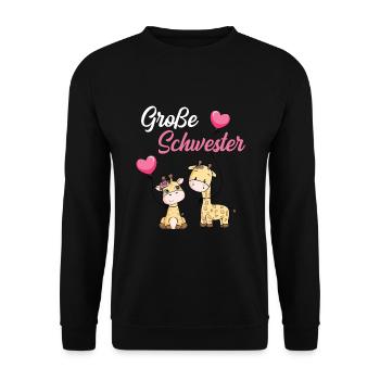 Große Schwester 2021 Giraffen süße Geschenkidee - Unisex Pullover - Schwarz - Vorne - Alina (178cm) & Michal (187cm)