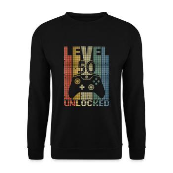 Niveau 50 Débloqué Gamer Gamer 50 ans - Sweat-shirt Unisexe - noir - Devant - Alina (178cm) & Michal (187cm)