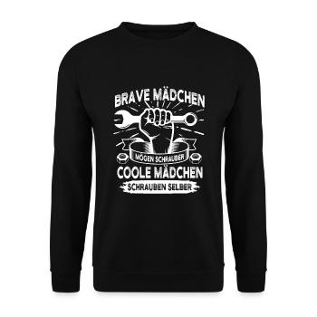 Kfz Mechanikerin Spruch Kfz-Mechatronikerin - Unisex Pullover - Schwarz - Vorne - Alina (178cm) & Michal (187cm)