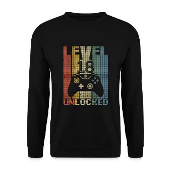 Level 18 Unlocked Gamer Gamer 18 years - Unisex Sweatshirt - black - Front - Alina (178cm) & Michal (187cm)