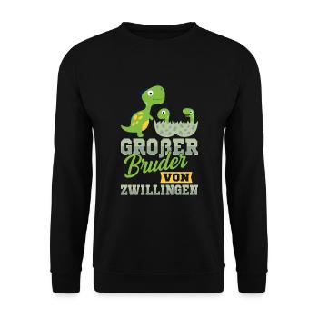 Großer Bruder von Zwillingen Dinosaurier 2021 - Unisex Pullover - Schwarz - Vorne - Alina (178cm) & Michal (187cm)