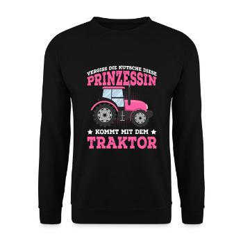 Keine Kutsche Prinzessin kommt mit Traktor - Unisex Pullover - Schwarz - Vorne - Alina (178cm) & Michal (187cm)