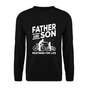 Fahrrad Vater und Sohn Spruch Geschenk - Unisex Pullover - Schwarz - Vorne - Alina (178cm) & Michal (187cm)