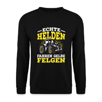 Landwirt Echte Helden fahren gelbe Felgen - Unisex Pullover - Schwarz - Vorne - Alina (178cm) & Michal (187cm)
