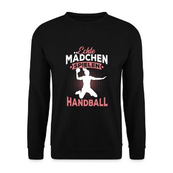 Echte Mädchen Spielen Handball Handballerin - Unisex Pullover - Schwarz - Vorne - Alina (178cm) & Michal (187cm)