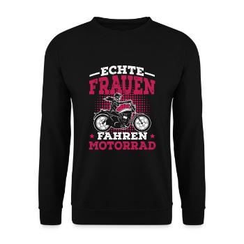 Echte Frauen fahren Motorrad lustig - Unisex Pullover - Schwarz - Vorne - Alina (178cm) & Michal (187cm)