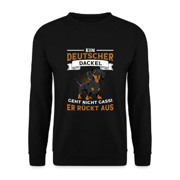 Dackel Spruch Hundehalter lustig - Unisex Pullover - Schwarz - Vorne - Alina (178cm) & Michal (187cm)