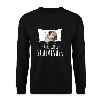 Offizielles Schlafshirt Schlafanzug Mops Hund - Unisex Pullover - Schwarz - Vorne - Alina (178cm) & Michal (187cm)