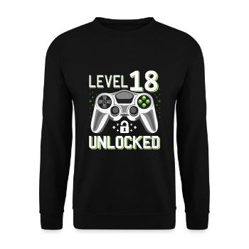 18th Birthday Level 18 Gamer Gift - Unisex Sweatshirt - black - Front - Alina (178cm) & Michal (187cm)