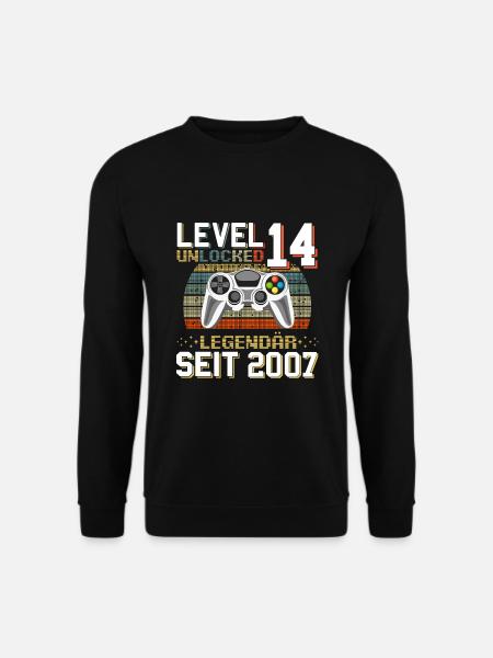 14. Geburtstag Gamer Level 14 Unlocked - Unisex Pullover - Schwarz
