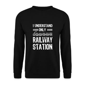 Ich Verstehe Nur Bahnhof Denglisch Geschenk - Unisex Pullover - Schwarz - Vorne - Alina (178cm) & Michal (187cm)