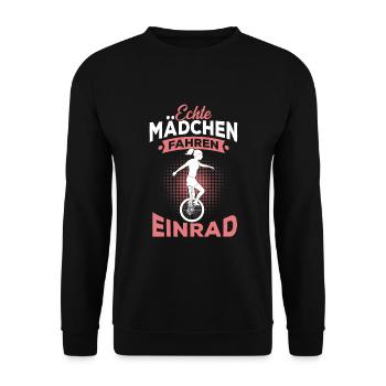 Echte Mädchen fahren Einrad Spruch - Unisex Pullover - Schwarz - Vorne - Alina (178cm) & Michal (187cm)