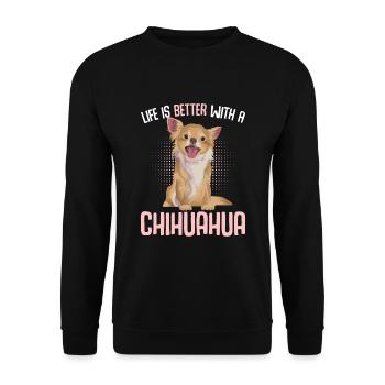 Chihuahua Spruch Hundehalter Geschenk - Unisex Pullover - Schwarz - Vorne - Alina (178cm) & Michal (187cm)