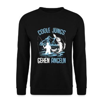 Coole Jungs gehen Angeln Angler Fischer - Unisex Pullover - Schwarz - Vorne - Alina (178cm) & Michal (187cm)