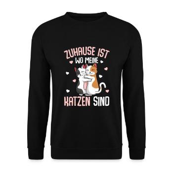 Zuhause ist wo meine Katzen sind Katze - Unisex Pullover - Schwarz - Vorne - Alina (178cm) & Michal (187cm)