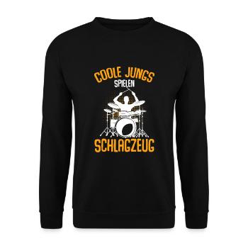 Coole Jungs spielen Schlagzeug Drummer - Unisex Pullover - Schwarz - Vorne - Alina (178cm) & Michal (187cm)