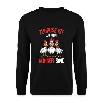 Zuhause ist wo meine Hühner sind Huhn - Unisex Pullover - Schwarz - Vorne - Alina (178cm) & Michal (187cm)