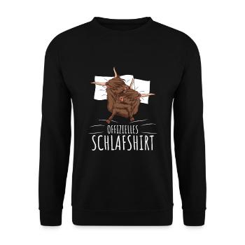 Sleeping shirt Scottish Highland beef - Unisex Sweatshirt - black - Front - Alina (178cm) & Michal (187cm)