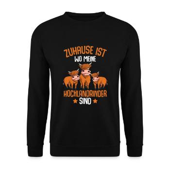 Zuhause ist wo meine Hochlandrinder sind - Unisex Pullover - Schwarz - Vorne - Alina (178cm) & Michal (187cm)