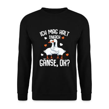 Ich mag halt Gänse Gänsezüchter Gans - Unisex Pullover - Schwarz - Vorne - Alina (178cm) & Michal (187cm)