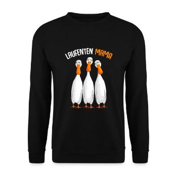 Laufenten Mama Laufente - Unisex Pullover - Schwarz - Vorne - Alina (178cm) & Michal (187cm)