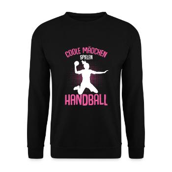 Coole Mädchen Spielen Handball Handballerin - Unisex Pullover - Schwarz - Vorne - Alina (178cm) & Michal (187cm)