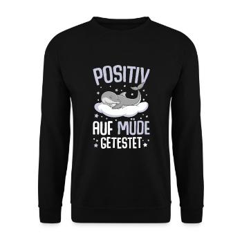 Delfin Positiv Auf Müde Getestet - Unisex Pullover - Schwarz - Vorne - Alina (178cm) & Michal (187cm)