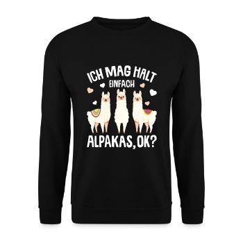 Ich mag halt Alpakas Kinder Damen Alpaka Lama - Unisex Pullover - Schwarz - Vorne - Alina (178cm) & Michal (187cm)