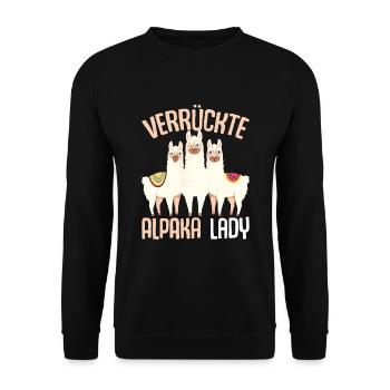 Verrückte Alpaka Lady Damen Alpaka Lama - Unisex Pullover - Schwarz - Vorne - Alina (178cm) & Michal (187cm)