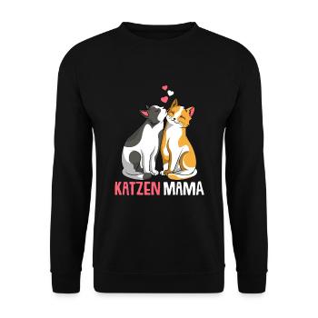 Katzenmama Katzen Mama Katze Damen - Unisex Pullover - Schwarz - Vorne - Alina (178cm) & Michal (187cm)