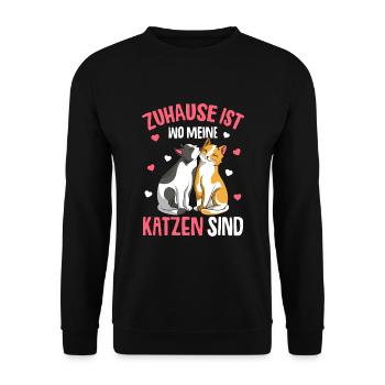 Zuhause ist wo meine Katzen sind Katze Damen - Unisex Pullover - Schwarz - Vorne - Alina (178cm) & Michal (187cm)