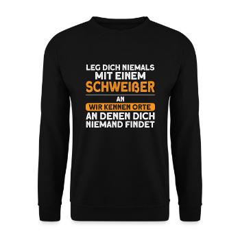 Schweißer Beruf Metallbauer Geschenk - Unisex Pullover - Schwarz - Vorne - Alina (178cm) & Michal (187cm)