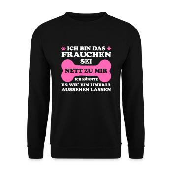 Frauchen Hund Hundebesitzerin Geschenk - Unisex Pullover - Schwarz - Vorne - Alina (178cm) & Michal (187cm)