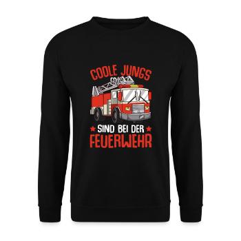 Coole Jungs gehen zur Feuerwehr Feuerwehrmann - Unisex Pullover - Schwarz - Vorne - Alina (178cm) & Michal (187cm)