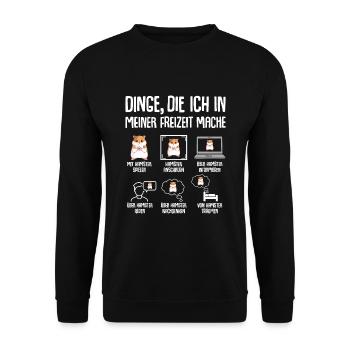 Hamster Dinge die ich in meiner Freizeit mache - Unisex Pullover - Schwarz - Vorne - Alina (178cm) & Michal (187cm)
