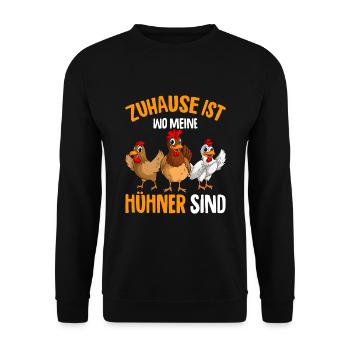 Zuhause ist wo meine Hühner sind Landwirt - Unisex Pullover - Schwarz - Vorne - Alina (178cm) & Michal (187cm)