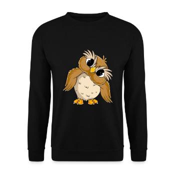 Eulen Liebhaber Mädchen Kinder Eule - Unisex Pullover - Schwarz - Vorne - Alina (178cm) & Michal (187cm)
