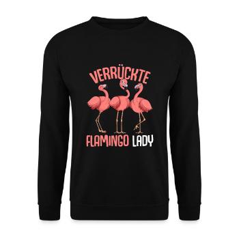 Verrückte Flamingo Lady Damen Mädchen - Unisex Pullover - Schwarz - Vorne - Alina (178cm) & Michal (187cm)