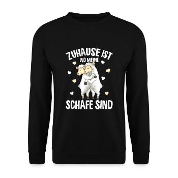 Zuhause ist wo meine Schafe sind Schaf - Unisex Pullover - Schwarz - Vorne - Alina (178cm) & Michal (187cm)