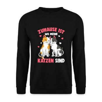 Zuhause ist wo meine Katzen sind Katze Damen - Unisex Pullover - Schwarz - Vorne - Alina (178cm) & Michal (187cm)