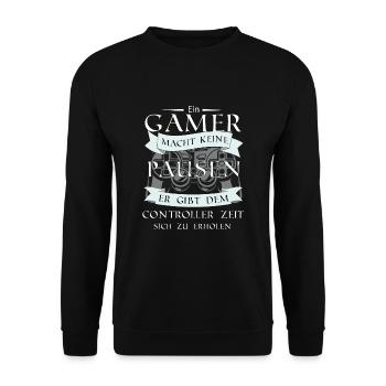 Ein Gamer macht keine Pause - Unisex Pullover - Schwarz - Vorne - Alina (178cm) & Michal (187cm)