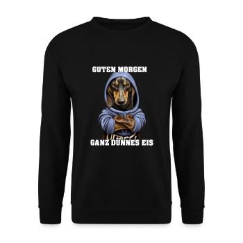 Ganz dünnes Eis Dackel mit Hoodie - Unisex Pullover - Schwarz - Vorne - Alina (178cm) & Michal (187cm)