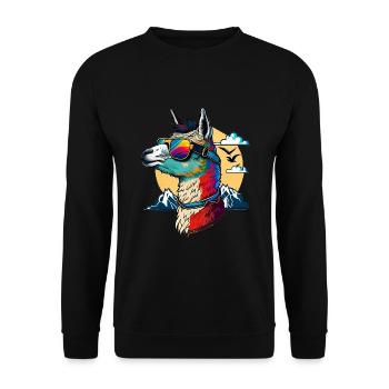 Lama mit Sonnenbrille gechilled - Unisex Pullover - Schwarz - Vorne - Alina (178cm) & Michal (187cm)