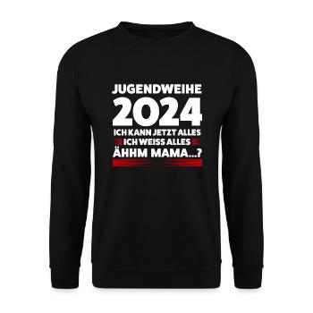 Jugendweihe 2024 Jugend Jugendfeier 2024 Geschenk - Unisex Pullover - Schwarz - Vorne - Alina (178cm) & Michal (187cm)