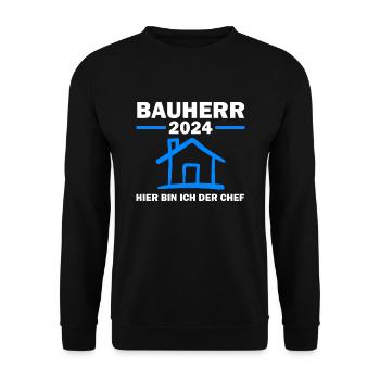 Bauherr 2024 Hausbau Baubeginn Geschenk - Unisex Pullover - Schwarz - Vorne - Alina (178cm) & Michal (187cm)