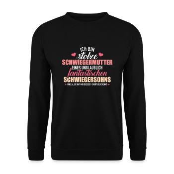 Schwiegermutter - Unisex Pullover - Schwarz - Vorne - Alina (178cm) & Michal (187cm)
