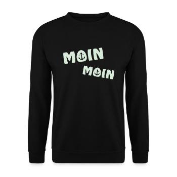 Moin Moin 2022 mit Anker Begrüßung Nordsee - Unisex Pullover - Schwarz - Vorne - Alina (178cm) & Michal (187cm)
