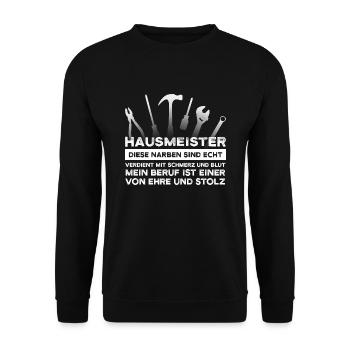 Hausmeister Job Hauswart Geschenk - Unisex Pullover - Schwarz - Vorne - Alina (178cm) & Michal (187cm)